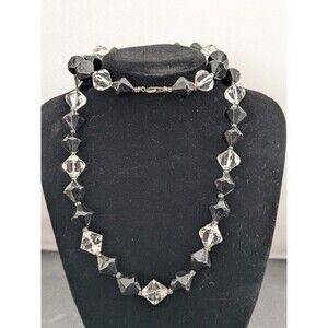 Cube Statement Necklace Large Chunky Black And Crystal Lucite